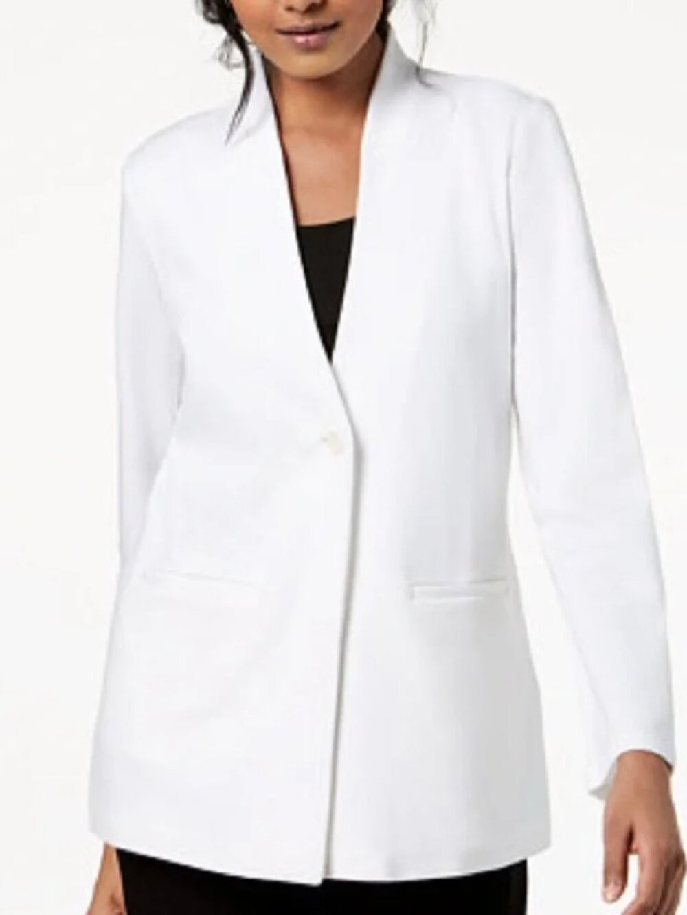 Eileen Fisher Tencel Ponte Blazer Stand-Collar White Jacket Minimalist size XS